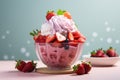 Strawberry Bingsu, Korean shaved ice dessert with sweet toppings