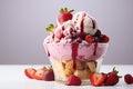 Strawberry Bingsu, Korean shaved ice dessert with sweet toppings