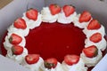 strawberry birthday cake in the box as a desert Royalty Free Stock Photo