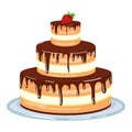 Strawberry birthday cake icon cartoon vector. Happy party