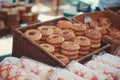 Strawberry biscuits on market table color graded