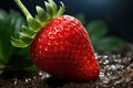 Fresh strawberry fruit with water droplets on black background. Generative AI Royalty Free Stock Photo