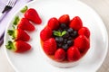 Strawberry and bluberry cheesecake. High quality photo