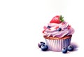 Berry Cupcake Illustration with White Background. Generative AI. Royalty Free Stock Photo