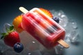 Strawberry and blueberry fruit ice, refreshing fruity icecream on black background, AI Generated