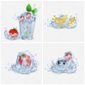 Frozen Fruits and Water Splash illustrations Set Royalty Free Stock Photo