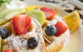 Strawberry Blueberry Kiwi Lemon Waffle Dessert Close Up 3 Royalty Free Stock Photo