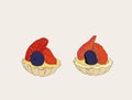 Strawberry and blueberry mini tart , sketch vector.