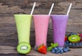 Strawberry and blueberry smoothies smoothies juice beverage healthy the taste yummy In glass drink episode morning on wooden backg