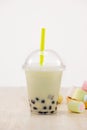 Strawberry Boba Bubble Tea with marshmallow and crushed ice. Royalty Free Stock Photo