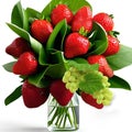 Strawberry bouquet and tulip flowers   in glass vase fruit concept still life Royalty Free Stock Photo