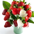 Strawberry bouquet and tulip flowers   in glass vase fruit concept still life Royalty Free Stock Photo