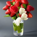 Strawberry bouquet and tulip flowers   in glass vase fruit concept still life Royalty Free Stock Photo