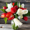 Strawberry bouquet and tulip flowers   in glass vase fruit concept still life Royalty Free Stock Photo