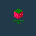 Strawberry box logo. Hexagon strawberry icon. Sweets emblem. Gift store. Royalty Free Stock Photo