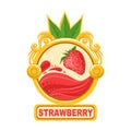 Strawberry Bright Color Jam Label Sticker Template In Round Frame