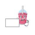 Strawberry bubble tea cartoon character design style with board