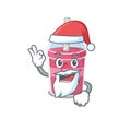 Strawberry bubble tea Santa cartoon character with cute ok finger