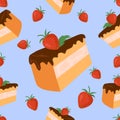 Strawberry cake blue background