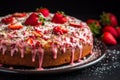 Strawberry cake closeup. Generate Ai Royalty Free Stock Photo