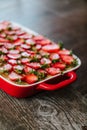 Strawberry cake on the old dark wooden table Royalty Free Stock Photo