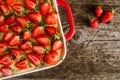 Strawberry cake on the old dark wooden table Royalty Free Stock Photo