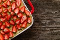 Strawberry cake on the old dark wooden table Royalty Free Stock Photo