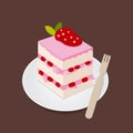 Strawberry cake with fresh fruit toping flat design