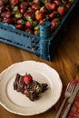 Strawberry cake slice with backround concept. Royalty Free Stock Photo