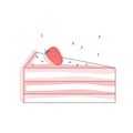 Strawberry cake slice. Isolated object. White background. Vector illustration for birthday card, invitation, recipe, menu