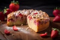 Strawberry cake on table. Generate Ai Royalty Free Stock Photo