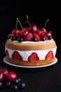 Strawberry cake traditional homemade gourmet sweet dessert Royalty Free Stock Photo