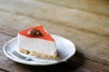 Strawberry cake on white plate