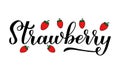 Strawberry calligraphy lettering with hand drawn strawberries. Fresh summer berry. Vector template for typography poster Royalty Free Stock Photo