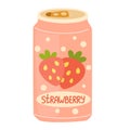 Soda drink, strawberry lemonade in tin. Fizzy carbonated berry flavored beverage, cold summer cocktail in aluminum can Royalty Free Stock Photo