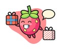 Strawberry cartoon giving the gift