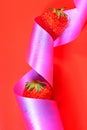 Strawberry pink ribbon greeting card lover Royalty Free Stock Photo