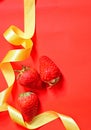 Strawberry ribbon greeting card corner Royalty Free Stock Photo