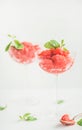 Strawberry and champaigne summer granita in champagne glasses Royalty Free Stock Photo