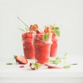 Strawberry, champaigne summer granita in glasses, copy space, square crop Royalty Free Stock Photo