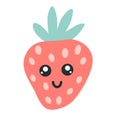 Strawberry character icon with smiley face. Hand drawn cartoon doodle in simple naive style. Royalty Free Stock Photo