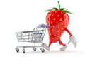 Strawberry character with shopping cart