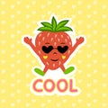 Strawberry character. Summer sticker with the inscription cool