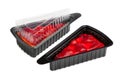 Strawberry cheese cake in plastic tray Royalty Free Stock Photo