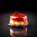 Strawberry cheesecake on chocolte slice. dessert, gourmet. Created with generative Ai technology