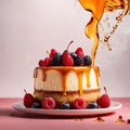 Strawberry cheesecake, dynamic food photography with splash effect