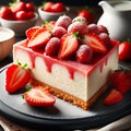 Strawberry cheesecake with fresh strawberries on a black plate. Royalty Free Stock Photo