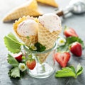 Strawberry ice cream in waffle cones Royalty Free Stock Photo