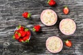 Strawberry Cheesecake Mousse Cups decorated by homemade ice cream Royalty Free Stock Photo