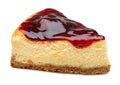 Strawberry cheesecake slice on white background